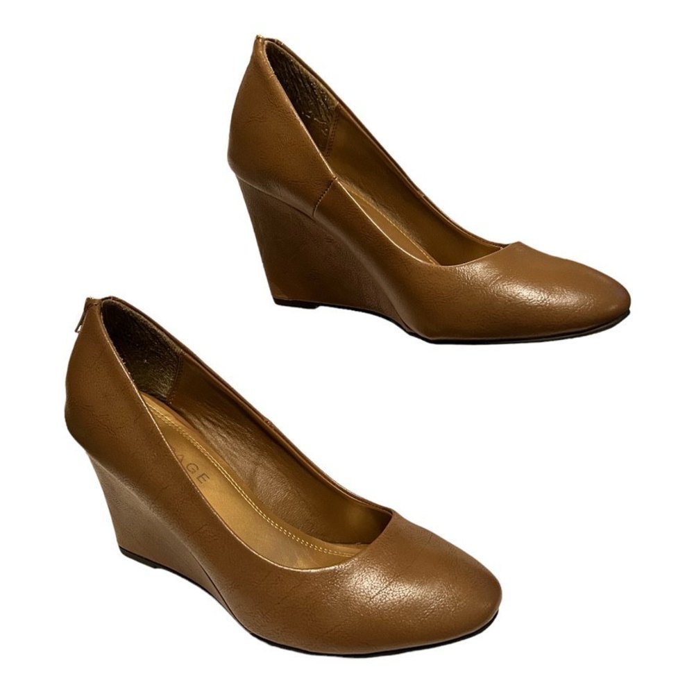 Rampage Keaton Wedge Heel Pump Shoes Office Casual Capsule Size 8.5 Tan